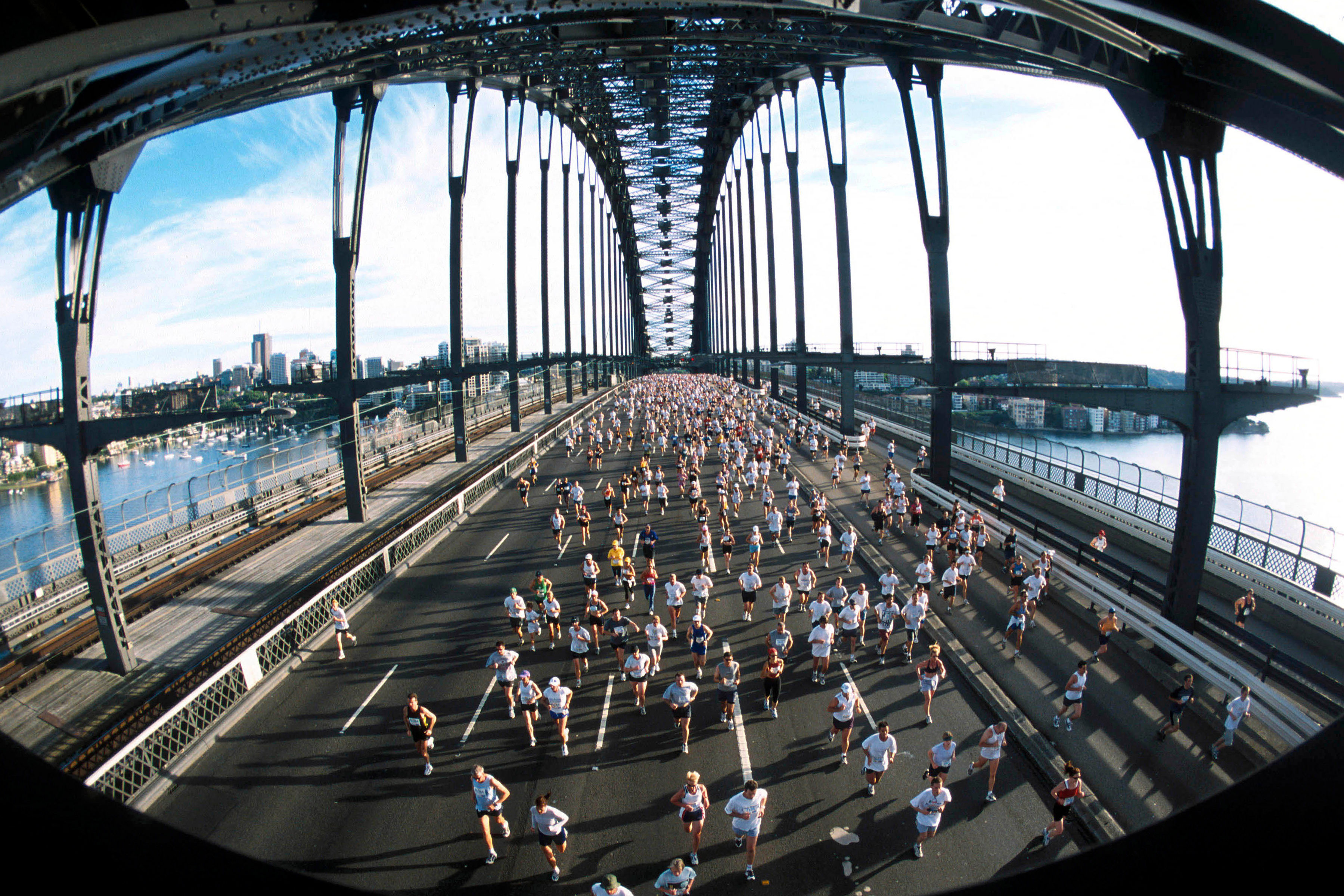 Runners crossing the Sydney Harbour Bridge